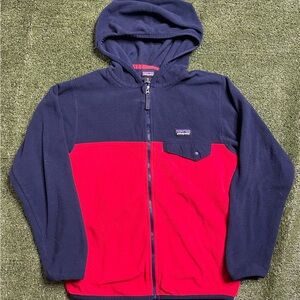 Patagonia Jacket Youth Boys M 10 Micro D Snap T Fleece Full Zip Hoodie Navy Red